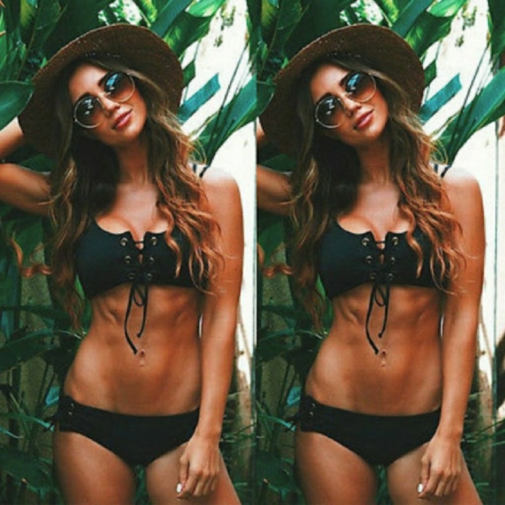 Black Lace up bikini #2007